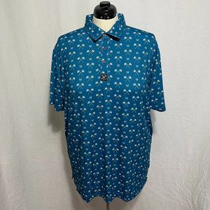 Dixxon Flannel Company Party Polo Shirt Two Palms Short Sleeve Blue Mens 2XL 2X